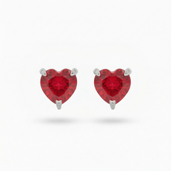 Love Heart Earrings with Red Heart Stone – on White Gold