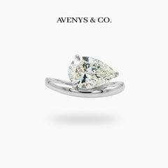 Wave Solitaire Ring with White Pear Stone – on White Gold