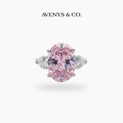 Oval Trilogy Pear Ring with Pink Oval Stone – on White Gold