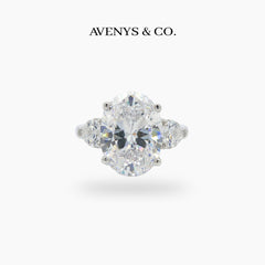 Oval Trilogy Pear Ring with White Oval Stone – on White Gold