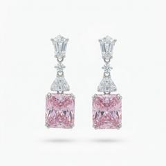 Radiant Drop Earrings with Pink Radiant Stone – on White Gold