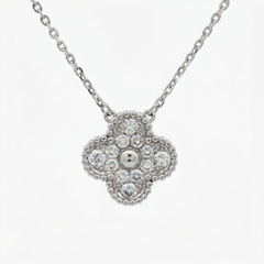 White Gold over Silver Clover Diamond Pendant Necklace