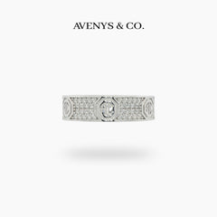 Halo Pave Ring with White Round Stone – on White Gold