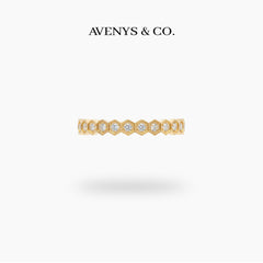 Honeycomb Ring Full with White Round Stone – on Yellow Gold