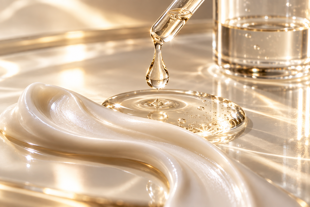 Skincare serum and cream texture editorial