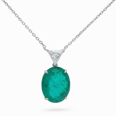 Oval Triangle Necklace with Paraiba Oval Stone – on White Gold