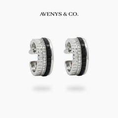 Quatre Earrings with White Round Stone – on White Gold