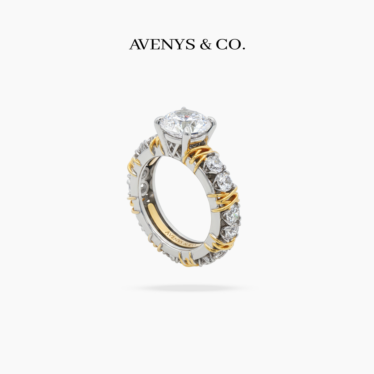 AV Signature Solitaire Ring with White Round Stone – on White Gold