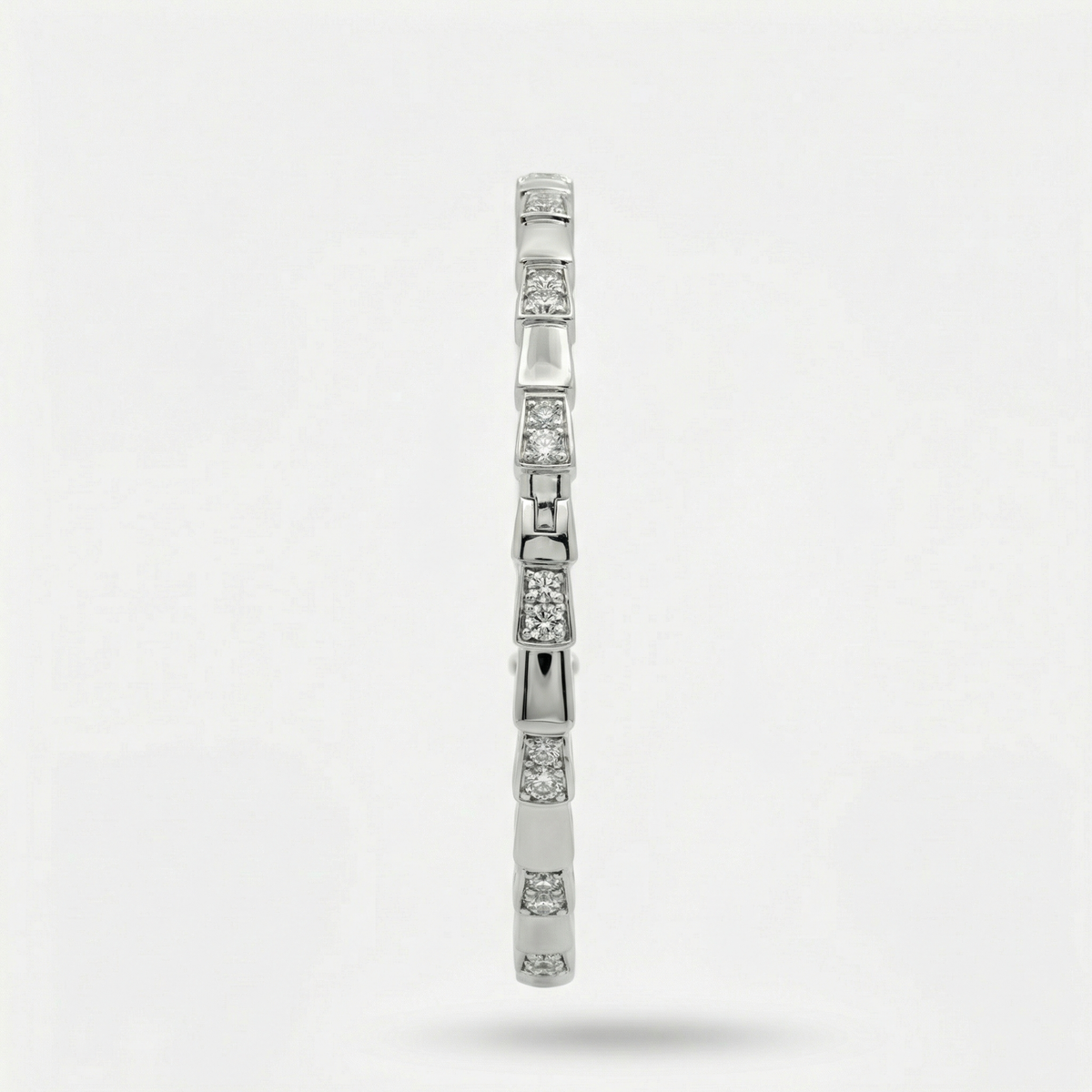 Coil Pave Bangle with White Round Stone – on White Gold