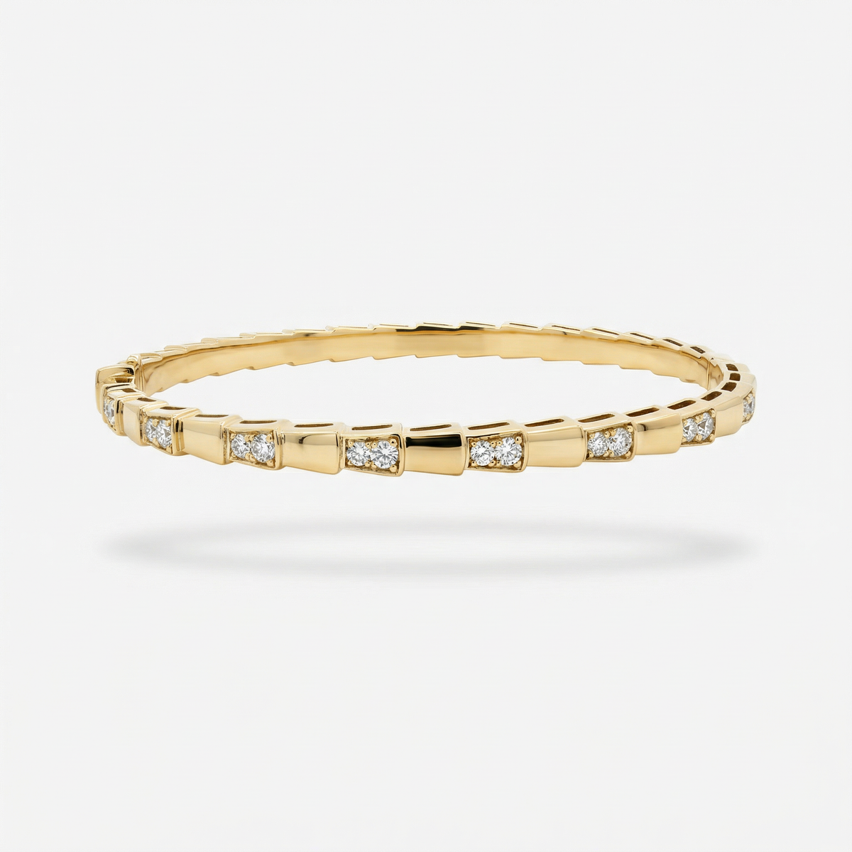 Coil Pave Bangle with White Round Stone – on Rose Gold