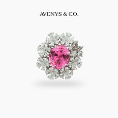 Flower Halo Ring with Pink Oval Stone – on White Gold