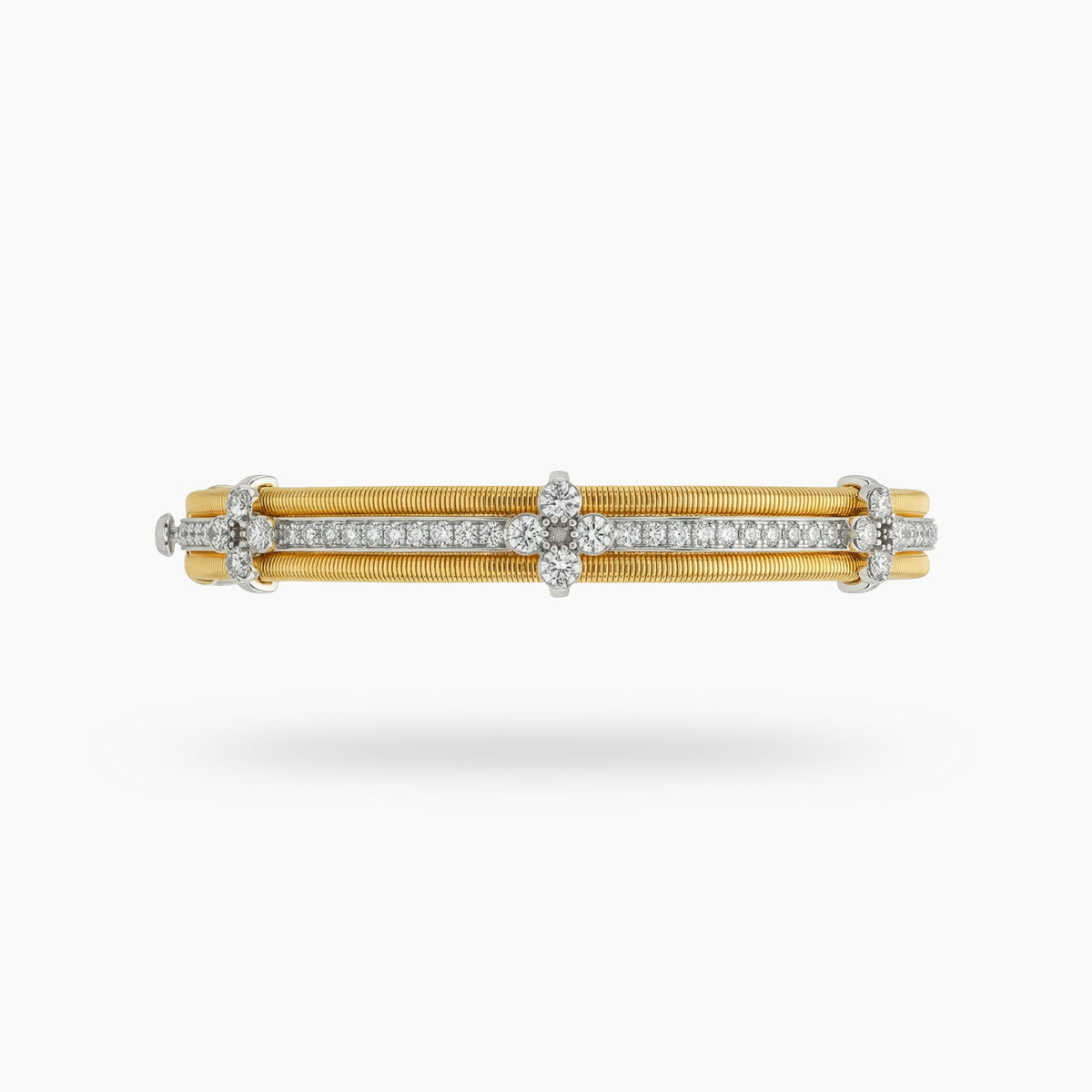Centerline Bangle with White Round Stone – on Yellow Gold