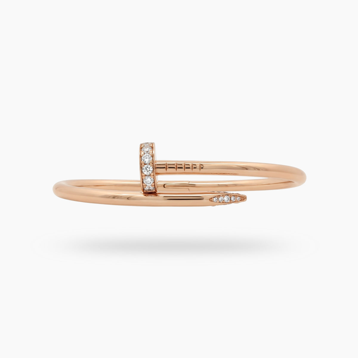 Bolt Pave Bangle with White Round Stone – on Rose Gold