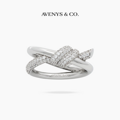 Love Knot Ring with White Round Stone – on White Gold