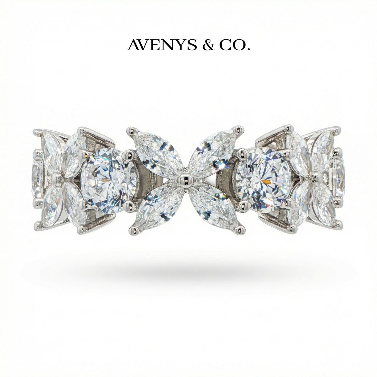 Star Eternity Ring  with White Marquise Stone – on White Gold