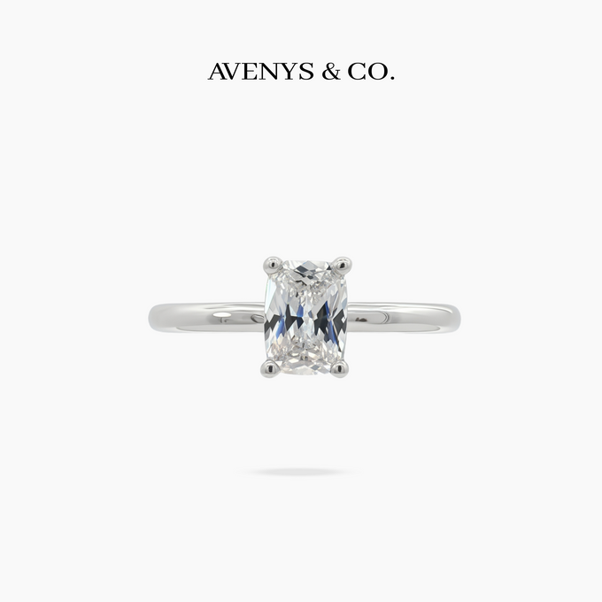 Cushion Delicate Ring with White Cushion Stone – on White Gold