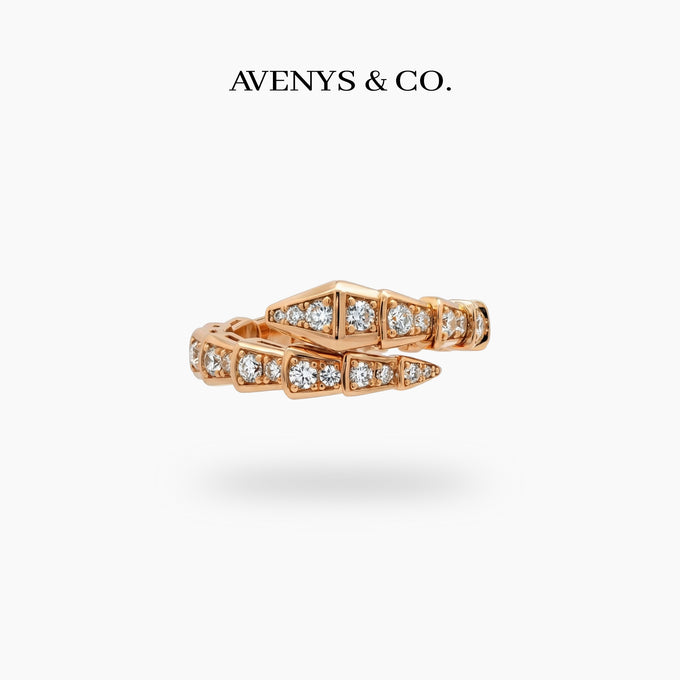 Coil Pave Ring with White Round Stone – on Rose Gold