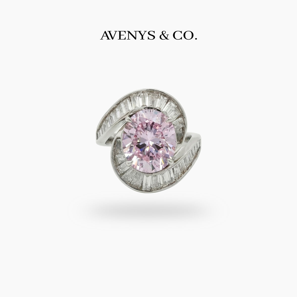 Eclipse Ring with Pink Oval Stone – on White Gold