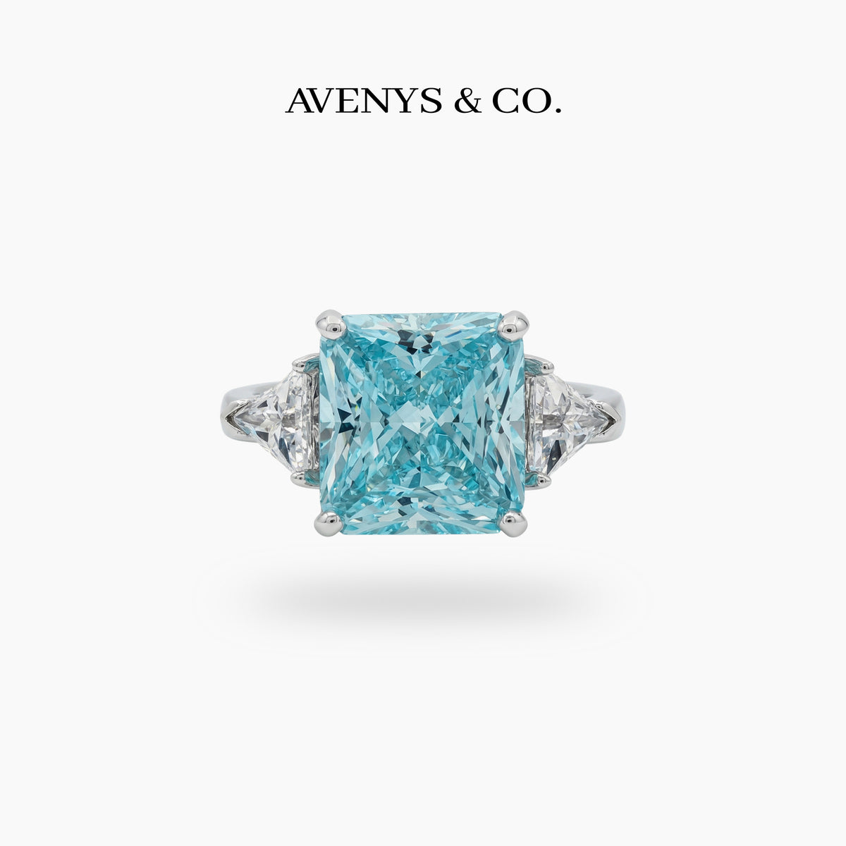 Square Radiant Ring with Aquamarine Radiant Stone – on White Gold