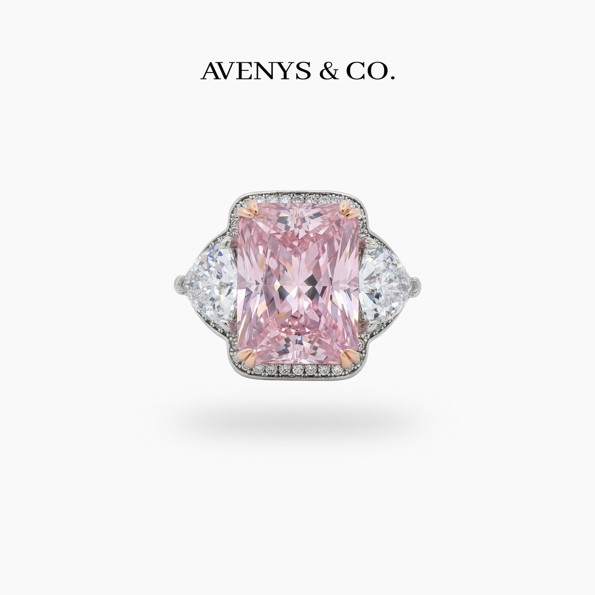 Queens Radiant Ring with Pink Round Stone – on White Gold