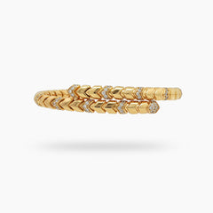 Chevron  Bangle with White Round Stone – on Yellow Gold