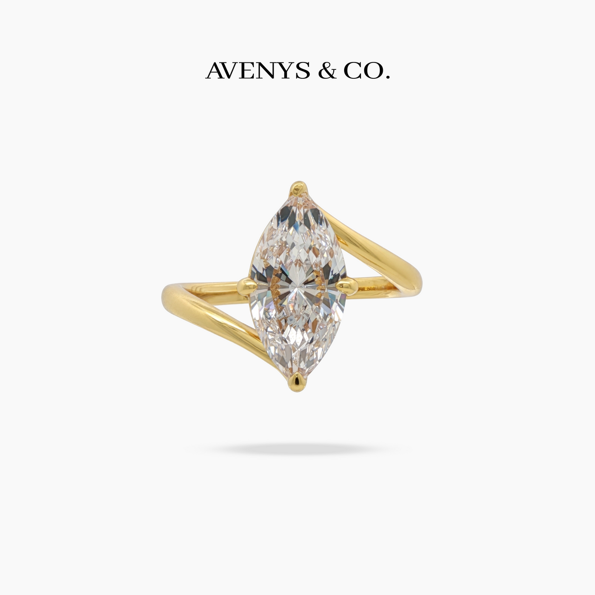 Bypass Marquise Ring with White Marquise Stone – on Yellow Gold