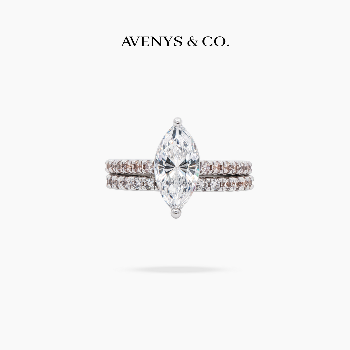 AV Dua™ Marquise Ring Set with White Marquise Stone – on White Gold