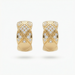 Crush Earrings with White Round Stone – on Yellow Gold