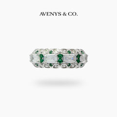 Greenfire Ring with White Emerald Stone – on White Gold