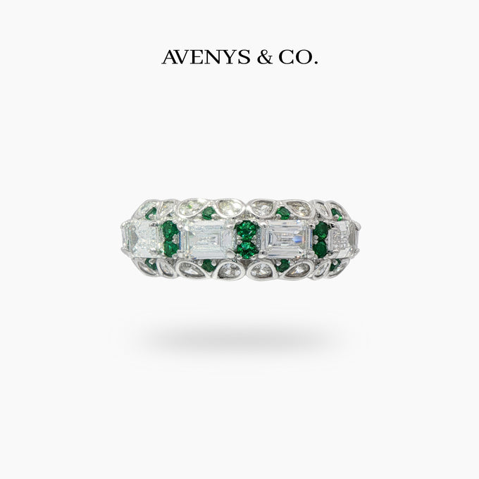 Greenfire Ring with White Emerald Stone – on White Gold