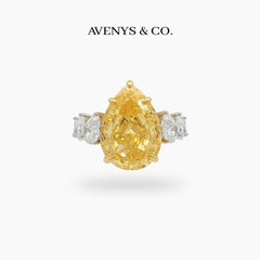 Queens Pear Pave Solitaire with Yellow Pear Stone – on White Gold