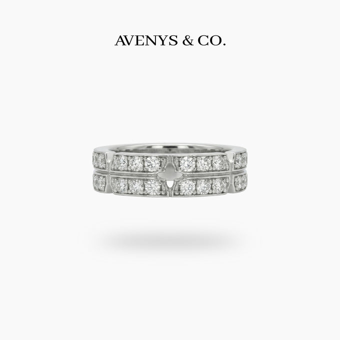 Link Ring with White Round Stone – on White Gold