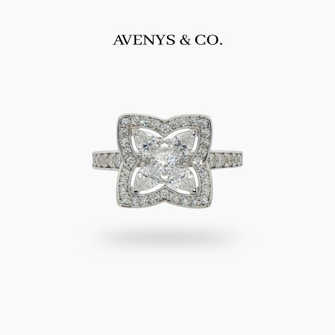 Lotus Classic Ring with White Round Stone – on White Gold