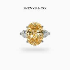 Oval Trilogy Pear Ring with Yellow Oval Stone – on White Gold