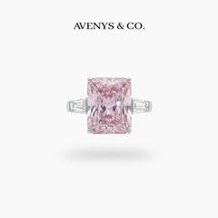 Radiant Trilogy Ring with Pink Radiant Stone – on White Gold