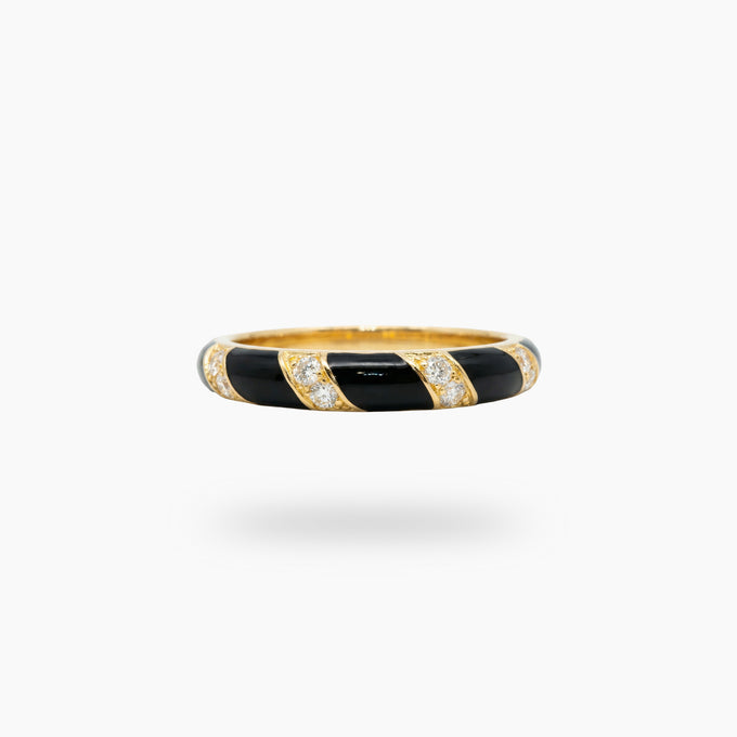 Black Gold Ring with White Round Stone – on Yellow Gold