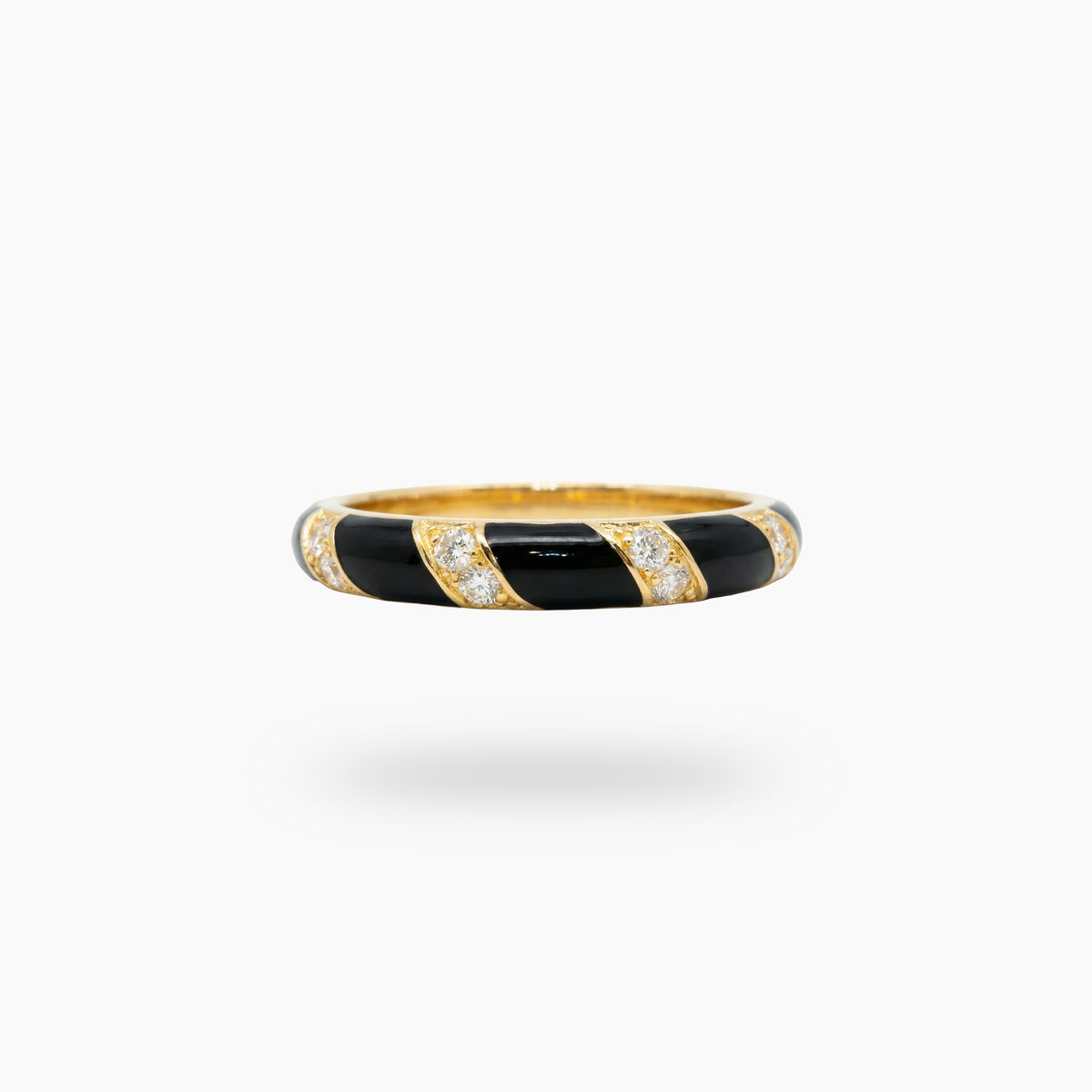 Black Gold Ring with White Round Stone – on Yellow Gold