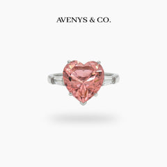 Love Heart Trilogy with Padparadscha Heart Stone – on White Gold