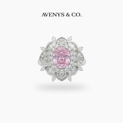 Bloom Burst Ring with Pink Oval Stone – on White Gold