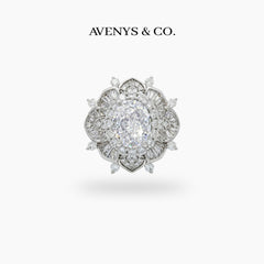 Bloom Burst Ring with White Oval Stone – on White Gold