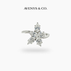 Cluster Ring with White Pear Stone – on White Gold