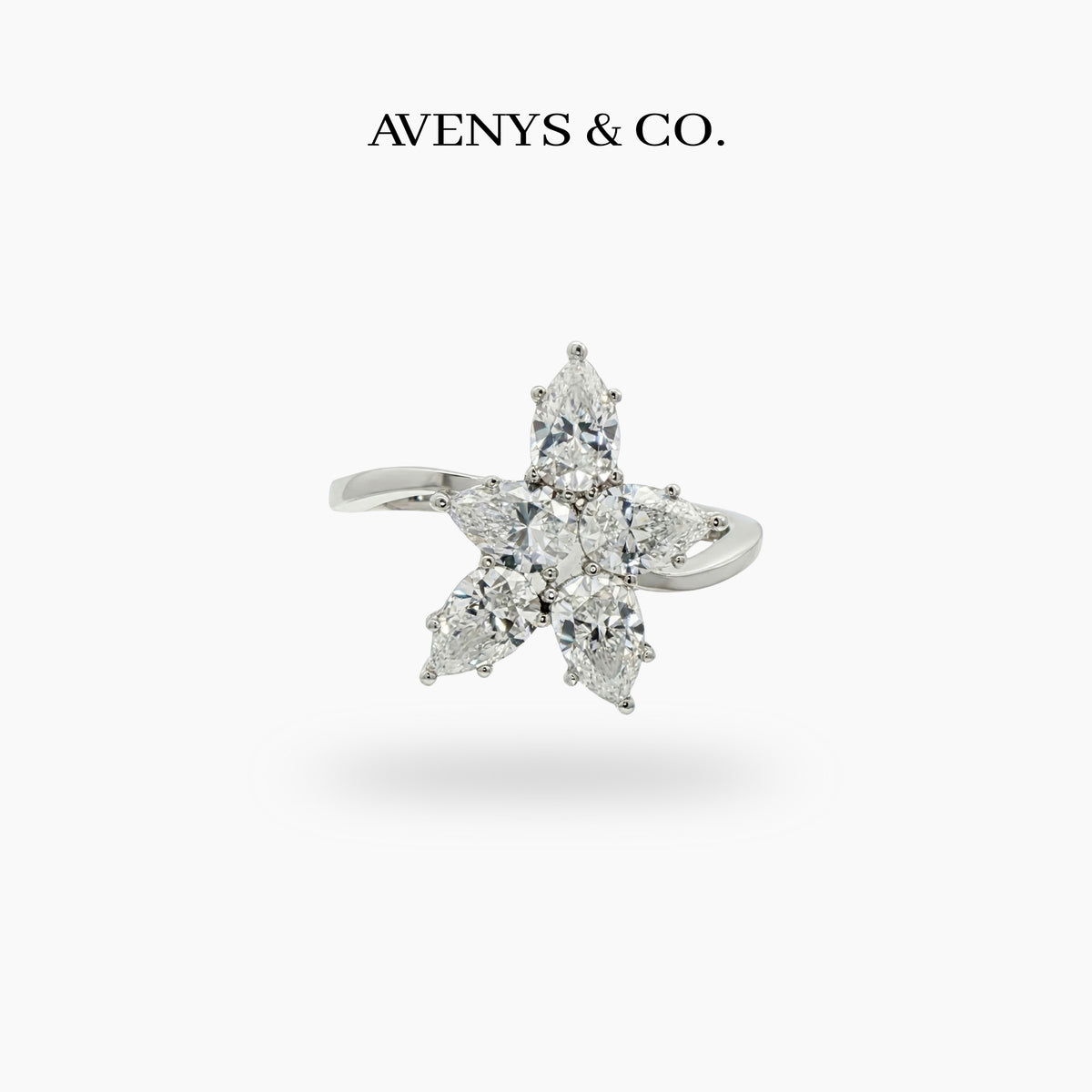 Cluster Ring with White Pear Stone – on White Gold