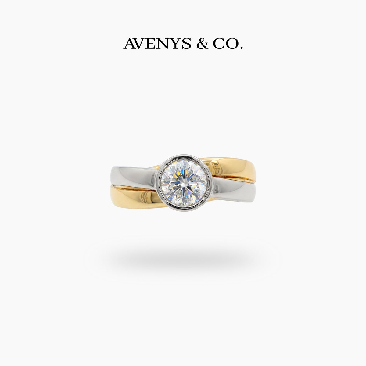 Double Stacking Solitaire Ring with White Round Stone – on Yellow Gold