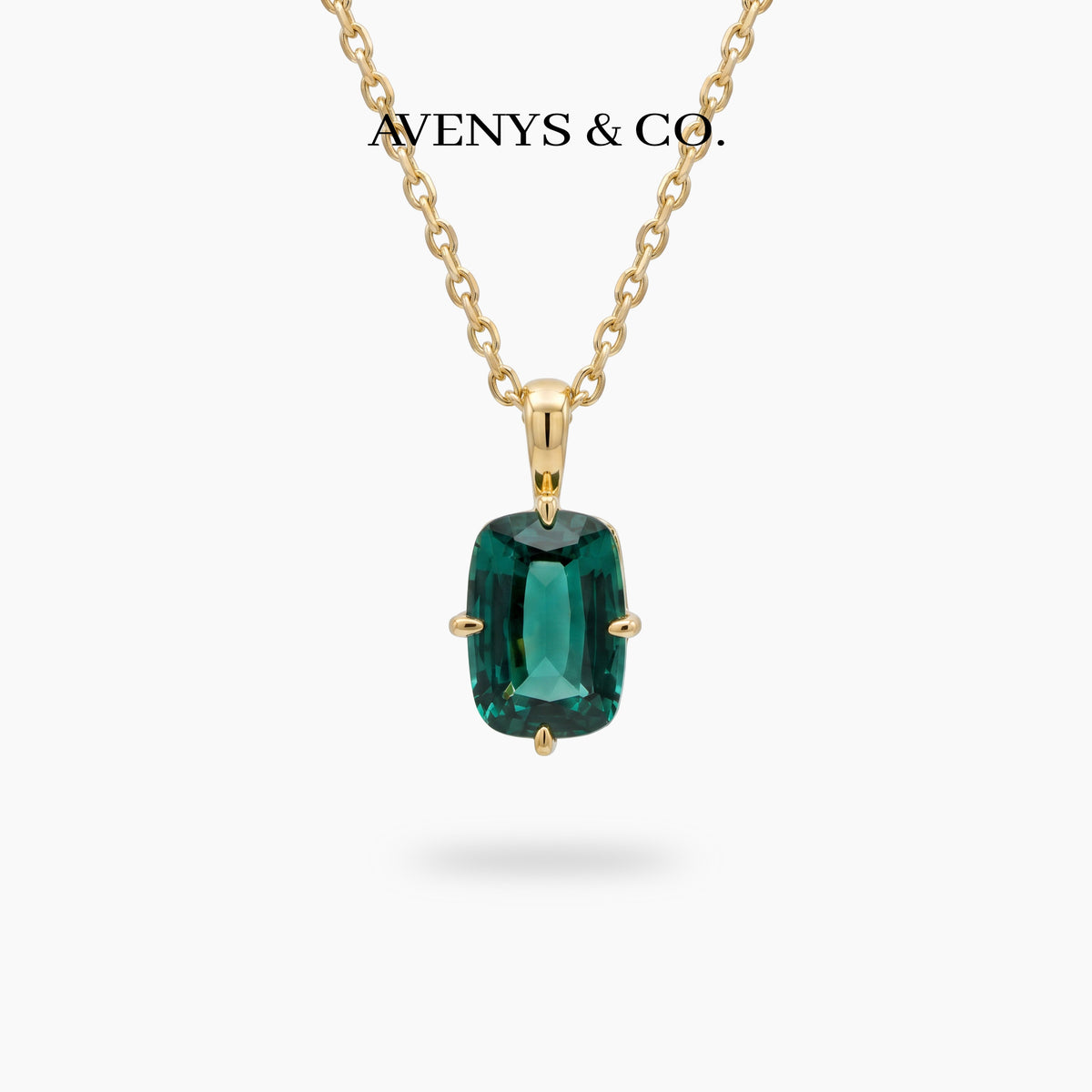Modern Solitaire Necklace with Blue Oval Stone – on Yellow Gold