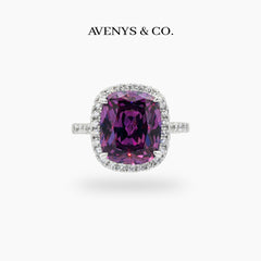 Amethyst Halo Ring with Purple Cushion Stone – on White Gold