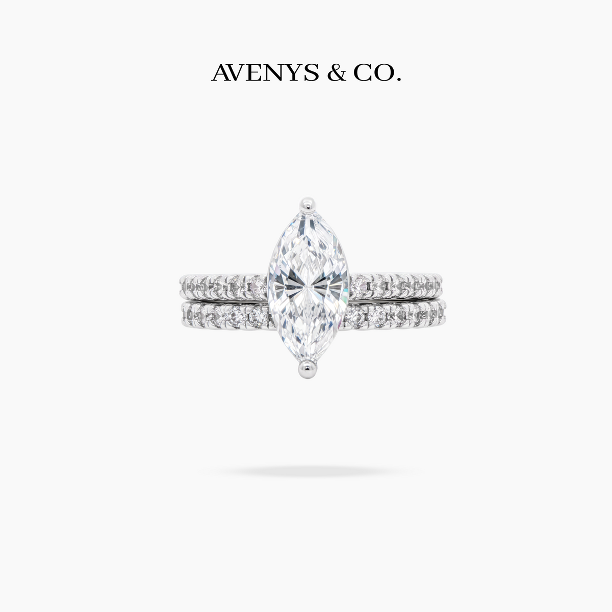 AV Dua™ Marquise Ring Set with White Marquise Stone – on White Gold