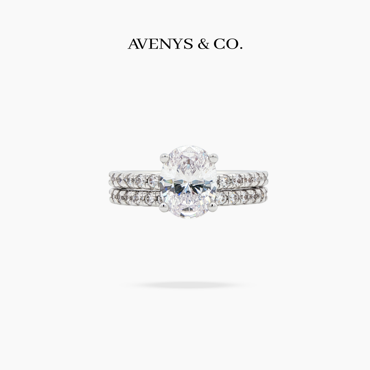 AV Dua™ Oval Ring Set with White Oval Stone – on White Gold