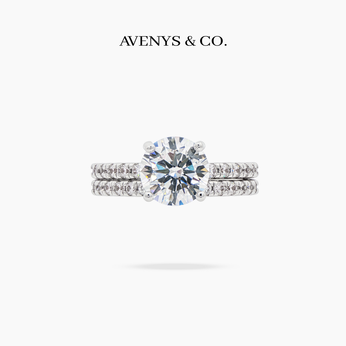 AV Dua™ Round Ring Set with White Round Stone – on White Gold
