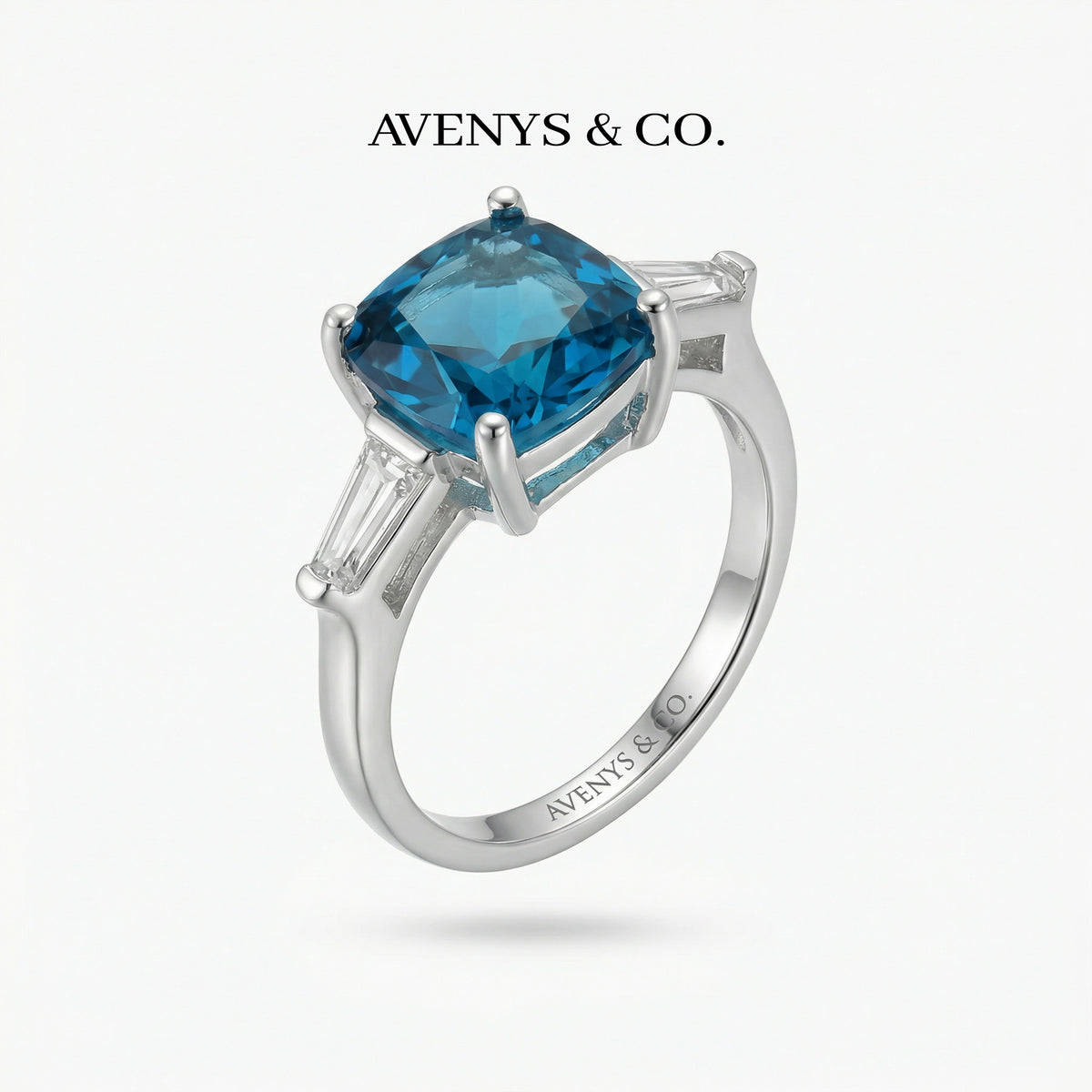 Princess Trilogy Ring with Blue Princess Stone – on White Gold
