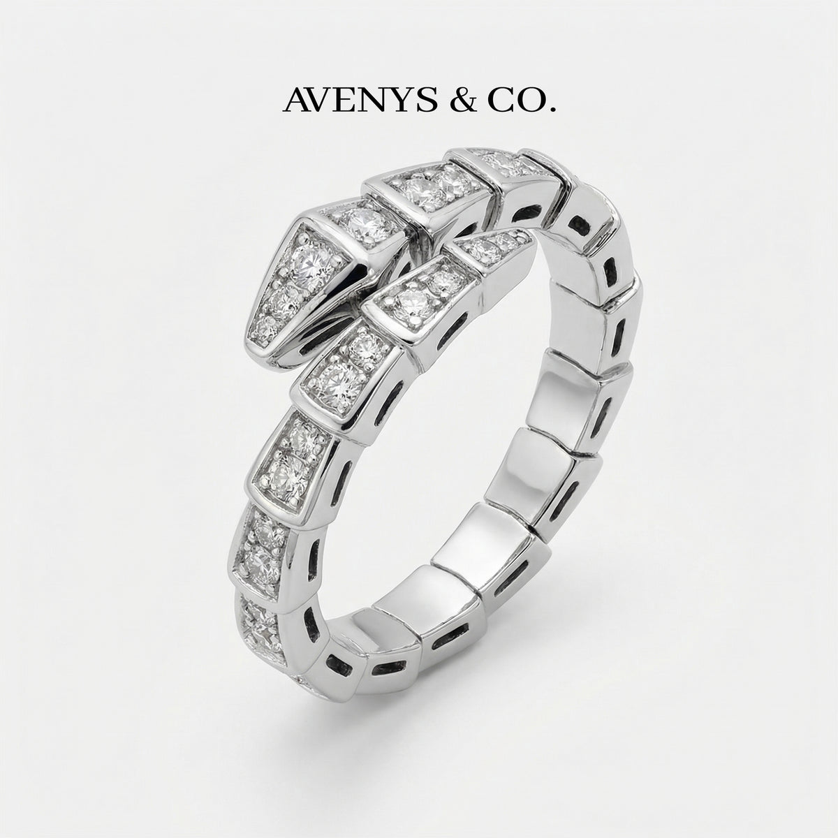 Coil Pave Ring with White Round Stone – on White Gold